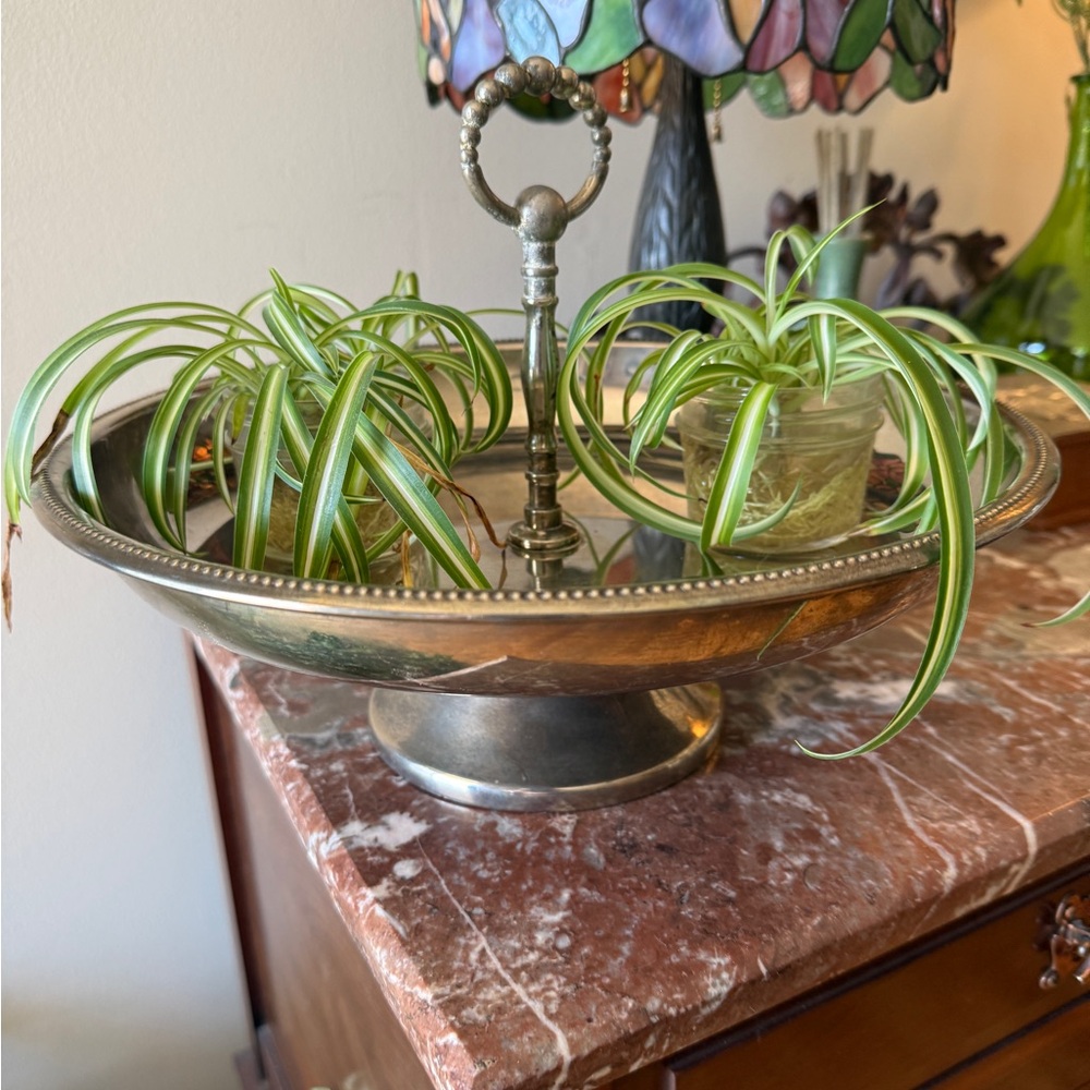 Vintage Godinger Rustic Silver Plated Two-Tier Handled Tazza Serving Dish - Picture 3 of 11